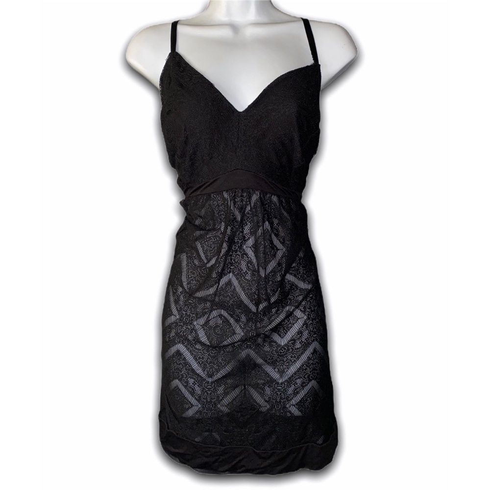 Cacique Black Lace V-Neck Strappy Chemise